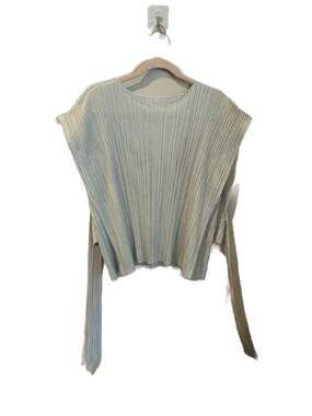 Issey Miyake Pleats Please Light Blue Pleated Tie-Waist Top size 5